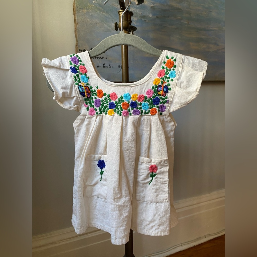 EUC Embroidered Canvas Mexican Dress, 6-12 months